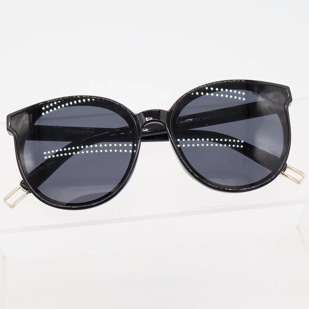 Sojos Sunglasses Women OS Round Cat Eye Black Gold Detail Excellent